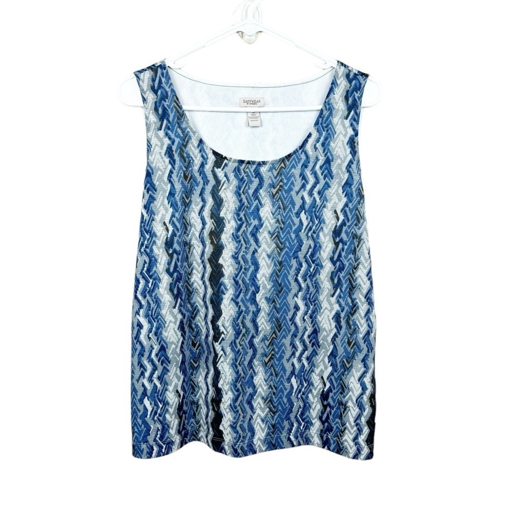 Easywear by Chico's Blue and White Geometric Lined Sleeveless Tank